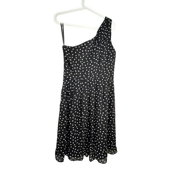 WHBM Asymmetric Dress Size 10 Black and White Polka Dot Twee Cocktail Preppy - Picture 2 of 10